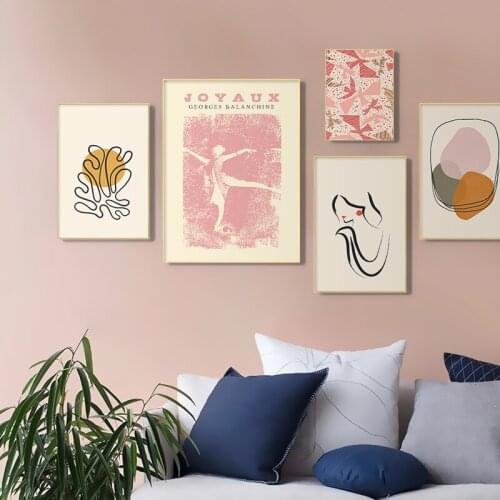 Abstract Ballet Girl Picture Modern Home Decor Modern Wall Art Leaf Pink Bird Canvas Painting Poster and Print for Living Room
