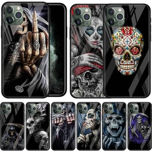 Grim Reaper Skull Skeleton Tempered Glass Case For iPhone 11 12 Pro X XS Max XR 7 8 6 5 5S 6S Plus SE 2020 Cover Coque Fundas