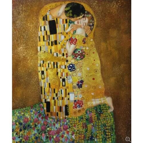 Handmade Wall Artwork Gustav Klimt Kiss in Love Decorative Craft Hand Painted Reproduction Gold Painting Oil Painting Canvas Art