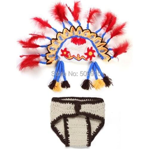 Indian Design Baby Hat with Diaper Cover Knitted Newborn Photography Props Costume Outfit Funny Infant Beanies