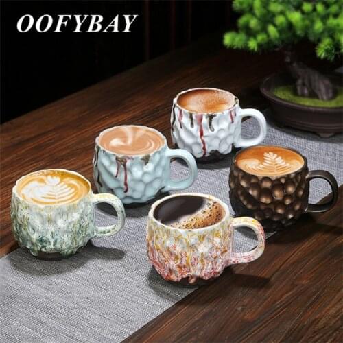 Ceramic Hammer Pattern Coffee Mug with Handle Retro Kiln Change Tea Cup Coarse Pottery Office Teacups Tumbler Drinkware 260ML
