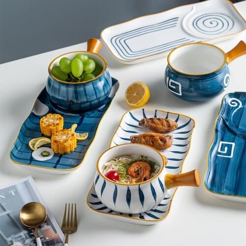 Ceramic household bowl and plate set creative cereal bowl breakfast plate set dinner plates serving tray