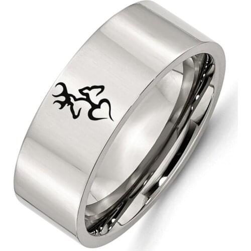 Custom Engraved Elk Buck Doe Heart Jewelry 8mm 6mm Stainless Steel Ring Wedding Band for Men Women