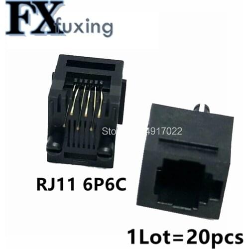 20pcs RJ11 Socket 52-6P6C Seat RJ12 Phone Jack Female 6-core Crystal Head Socke 180 degrees Vertical 6P6C Telephone Connector