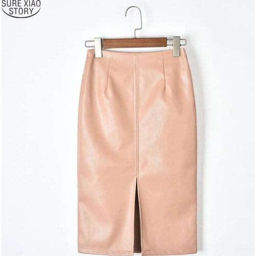 Korean PU Leather Skirts Women Solid Split Plus Size Skirts High Waist Straight Midi Skirts 2021 Summer Midi Skirt Women 10091
