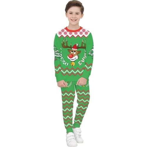 Santa claus costume Child outfit New Year Christmas Costume for boy reindeer 3D printing green hoodies sweatshirts