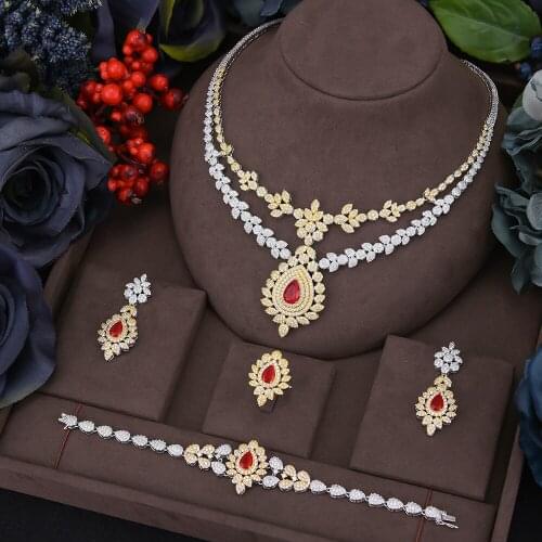 Missvikki Luxury Party Gorgeous Sparkly 4PCS Nigerian Jewelry Set For Women Wedding Zircon Indian African Bridal Jewelry Set