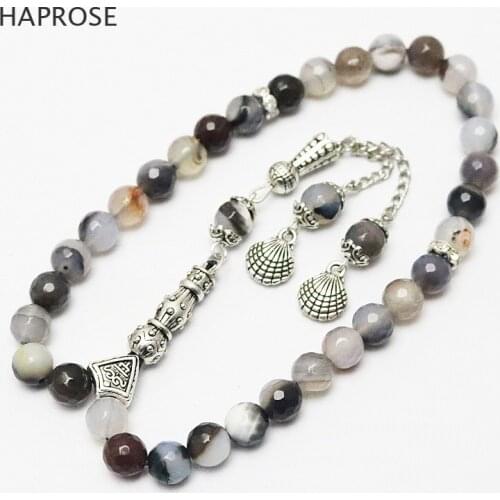 Fashion bracelet section agate bracelet Oval 33 beads Islamic Muslim Tasbih Allah Rosary Natural agate tassel free shipping