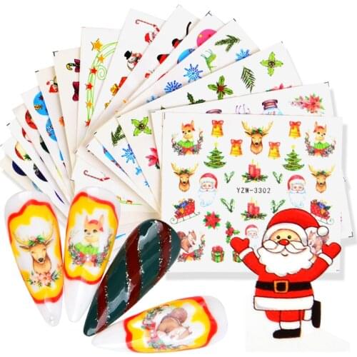 Xmas Winter Water Nail Stickers Christmas Cartoon Santas Snowman Decals New Year Nails Art Manicure Decoration Tips