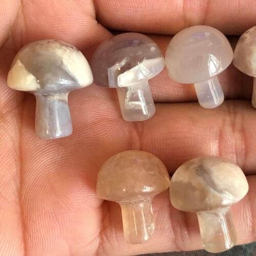 Natural sakura agate, hand-carved small mushroom beautiful sakura