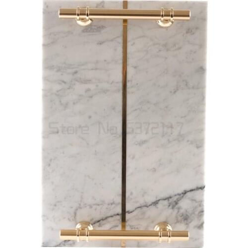 Natural Light Luxury Marble Tray, Bathroom Vanity Tray, Cosmetics Jewellery Perfume Tray with Metal Handles