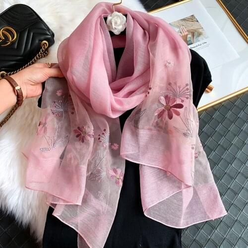 New Silk Wool Scarf Women Embroidery Spring And Summer Solid Color Long Scarves Pashmina Female Shawl Hair Hijab Bandana