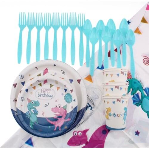 41Pc/Set Dinosaur Theme Disposable Tableware Baby Birthday Decoration Shower Plates Napkin Tablecloth Spoon Forks Party Supplies