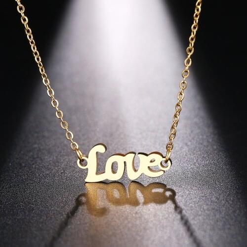 DOTIFI Stainless Steel Necklace For Women Man Love Word Sharp Gold And Silver Color Pendant Necklace Engagement Jewelry