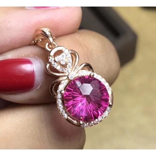 Natural pink Fireworks topaz gem pendant S925 silver Natural gemstone Pendant Necklace fashion crown women party gift jewelry