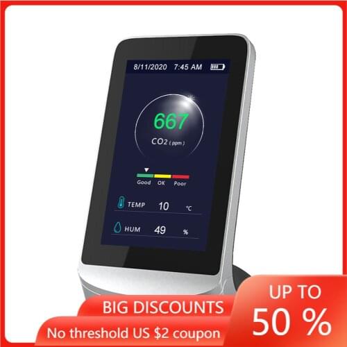 DM72C Portable Indoor Multi-Function Air Detector Gas Quality Monitor CO2 Carbon Dioxide Meter with 4.3 Inch Air Analyzer Meter