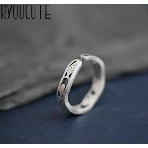Simple Style Real Silver Color Fish Rings for Women Gifts Wedding Jewelry Large Antique Finger Rings Anelli