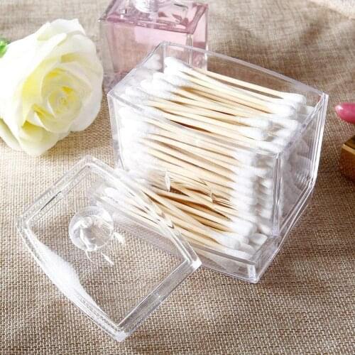 Transparent Cotton Puff Storage Box Square Round Cotton Swab Desktop Dustproof Clear Makeup Jewelry Organizing Box