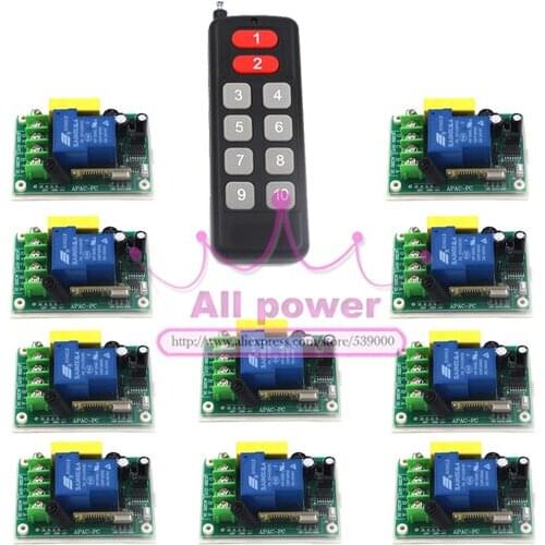 RF 315Mhz/433Mhz 10 Receivers+1Transmitter 220V 1CH 30A Wireless Remote Control Power Switch System For Home Smart Control