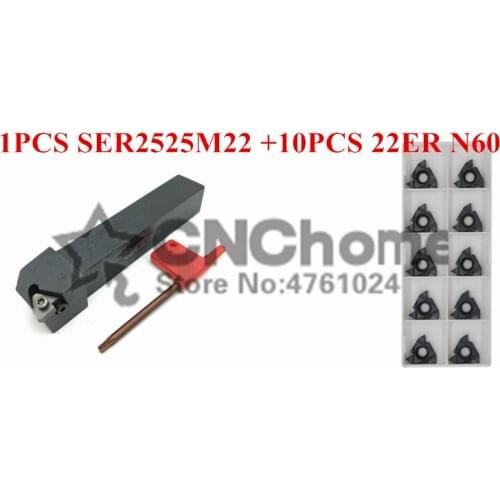 SER2525M22 External thread CNC Turning tool 1pcs+22ER N60/22ER N55 Carbide insert 10pcs 11pcs/set