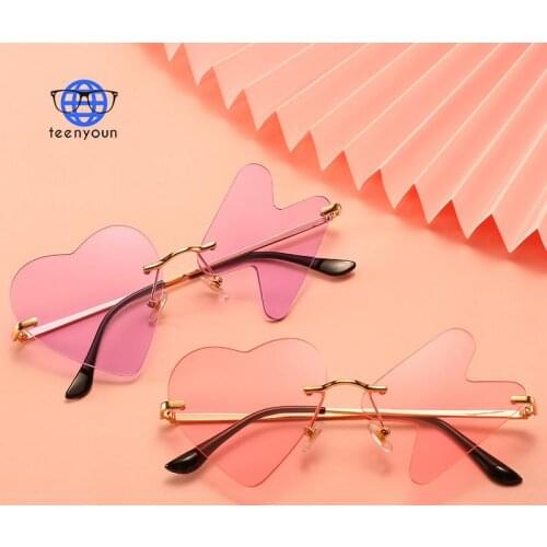 TEENYOUN 2021 Frameless Love Heart Sunglasses For Women Men Luxury Brand Designer Love Heart Lightning Sun Glasses Oculos UV400