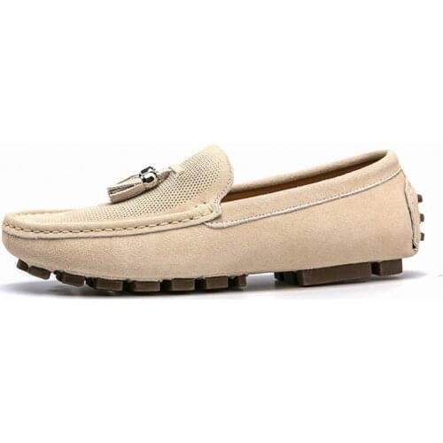 Retro Men Shoes Genuine Leather Casual Summer Shoes Tassel Mens Loafers Elegantes Slip on Mens Flats Hollow Out Driving Shoes