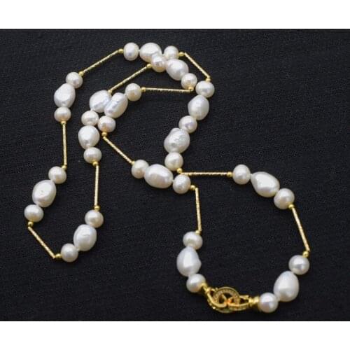 WOW! freshwater pearl white near round baroque 8-9mm 10-13mm necklace 26inch nature wholesale FPPJ