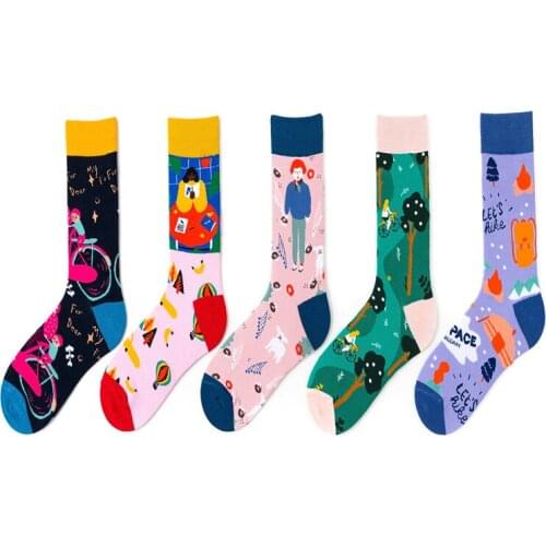 Bicycle, parent-child, woman, Snowman, man and sheep, individual graffiti cartoon Creative Street skateboard in hip socks C72
