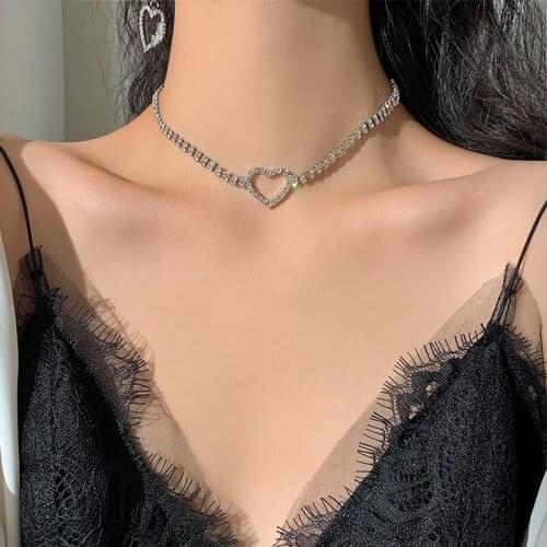 Collar Simple Heart Women necklaces chokers Neck chain Office career Rhinestone Jewellery Crystal Gift Luxurious 1pcs wholesale