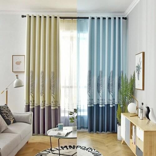 Beige Blue Leaf Blackout Curtains for Living Room Window Door Decoration Modern Polyester Fabric 1 Panel Bedroom Kitchen Drapes