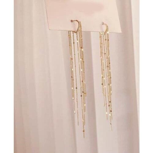2021 New Korean Tassel Metal Chain Tassel Long Dangle Earrings For Women Fashion Jewelry Drop Oorbellen Brincos