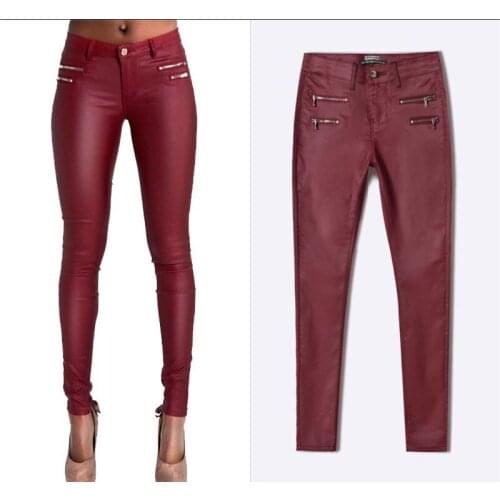 Urumbassa spring slim fit PU leather zipper plus size XXL pencil pants Women Chic low-rise trousers