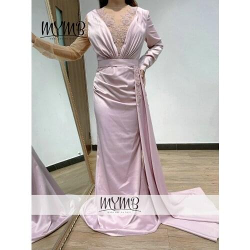 2021 Wedding Party Dresses For Women With Sleeve Exclusive Pink Dubai Fashion Evening Gown With Side-Skirt MY41132