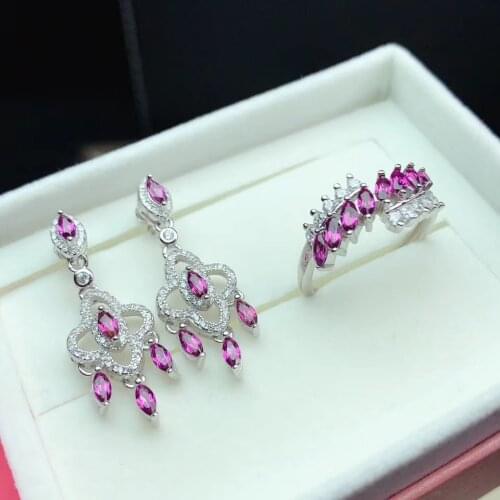 CoLife Jewelry 925 Silver Gemstone Jewelry Set for Party 18 Pieces Natural Garnet Ring Earrings Set Gift for Woman