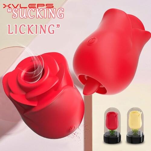 Xvleps Rose Sucking Vibrator For Women Tongue Licking Pussy Toy Clitoris Stimulator Vaginal Sex Adult Masturbation Porn Tools