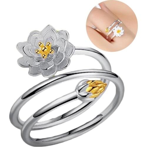 Women Elegant Lotus Blossom Adjust Open Finger Ring Bridal Wedding Jewelry Gift