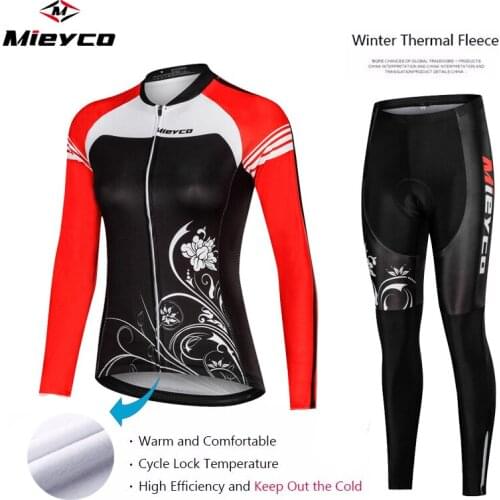 Winter Thermal Fleece Cycling Jersey Long Sleeve Set Mieyco Roupas Femininas MTB Bicicleta Clothes Breathable Gel Pad Ciclismo