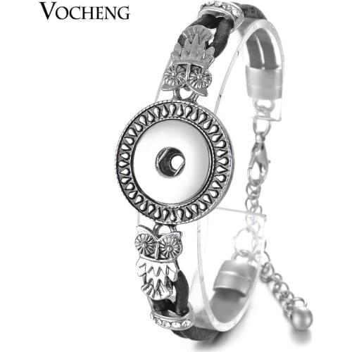 18mm Vocheng Ginger Snap Button Genuine Leather Bracelet 4 Styles Vintage Alloy Metal Inlaid Crystal with Lobster Clasp NN-530