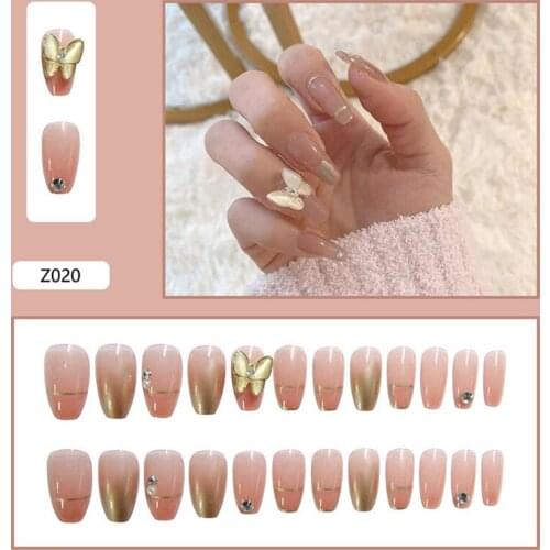 24pcs White Butterfly Nail Patch Glue Type Removable Long Paragraph Fashion Manicure Save Time False Nail Patch SK88