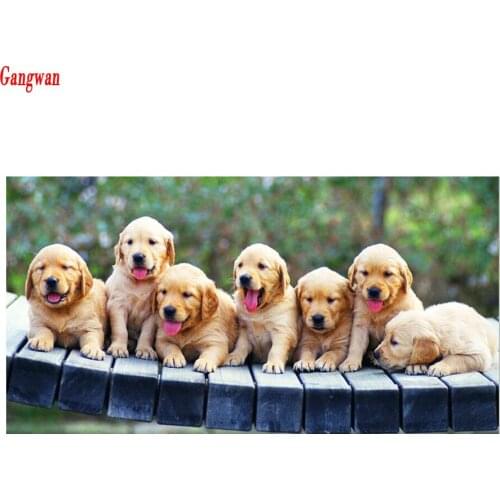 5d Full square round stones Diy Diamond Painting Cross Stitch KitGolden retriever dogEmbroidery Mosaic picture,Home Decor