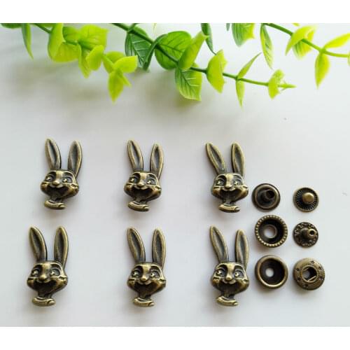 6sets Rabbit Zinc Alloy Snap Fastener Press Stud Sewing Leather Combined Button Craft For Clothes Garment DIY Decoration 15*30mm
