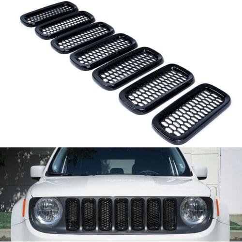 7pcs Front Mesh Grill Grille Insert Cover Trim For Jeep Renegade 2015-2018