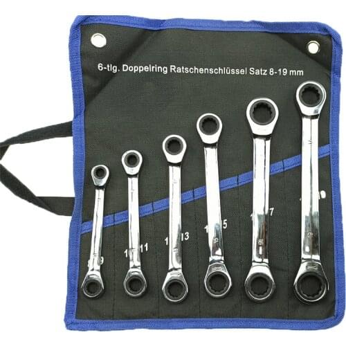 8-19mm 6pcs/set Quick Reversible Combination Ratchet Wrench Set Metal Ratcheting Socket Spanners auto repair hand Home tools