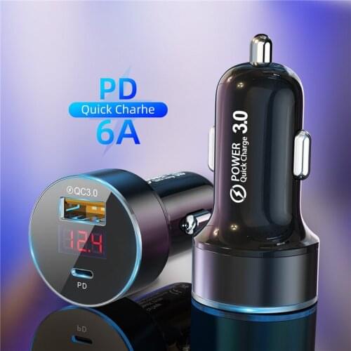 Car Charger With LED Display Universal Mobile Phone Car-Charger For Xiaomi Honor iPhone 11 Pro Max Tablet 36W 6A QC3.0 PD