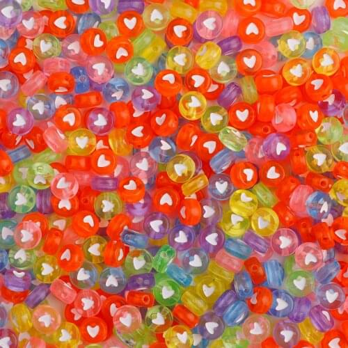 100Pcs 4x7mm Colorful Acrylic Heart Beads Flat Round Beads for Kid DIY Jewelry Making Bracelet Necklace Handmade Accessories