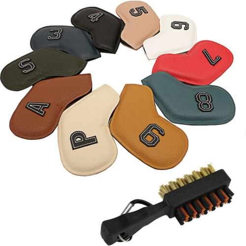 10pcs Golf Irons Head Covers Colorful Number PU Leather Golf Headcover Wedges Covers 3-9 ASPX with Cleaning Brush