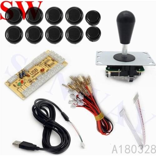 Black Arcade MAME DIY Kit USB Encoder Board with PC Joystick 5 Pin oval ball+ 10 Push Buttons For wood or metal control panels
