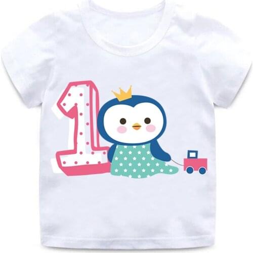 Childrens birthday number 1~9 animal cartoon shirt cotton T-shirt boys and girls birthday gift baby clothes 3-9 years old