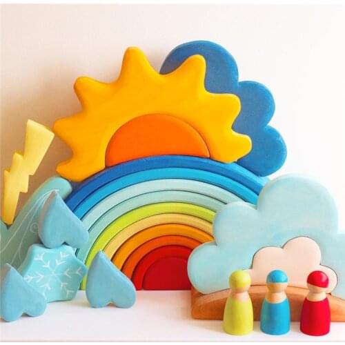 Kids Wooden Toys Basswood Weather Stacker Blocks Baby Creative Cloud Snow Sun Lightning Droplet Block Children Educational Toys