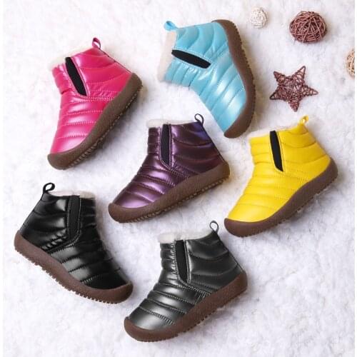 Childrens Rubber Boots Winter Child Warm PU Leather Short Baby Infant Fur shoes Children Thicken Plush Snow Boots Kids Boots